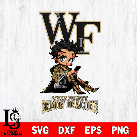 Wake Forest Demon Deacons Style Black Fan Girl Betty Boop, Svg Eps Dxf Png File, Digital Download