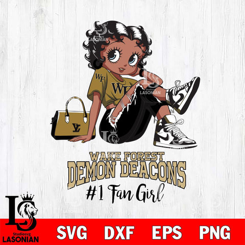 Wake Forest Demon Deacons #1 Black Fan Girl Betty Boop, Svg Eps Dxf Png File, Digital Download
