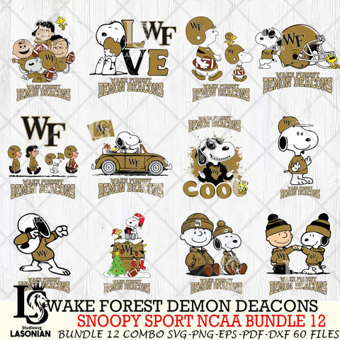 Wake Forest Demon Deacons  Snoopy NCAA Bundle 12 SVG Svg Eps Dxf Png File, Digital Download