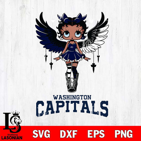 Washington Capitals Anglel Black Fan Girl Betty Boop, Svg Eps Dxf Png File, Digital Download