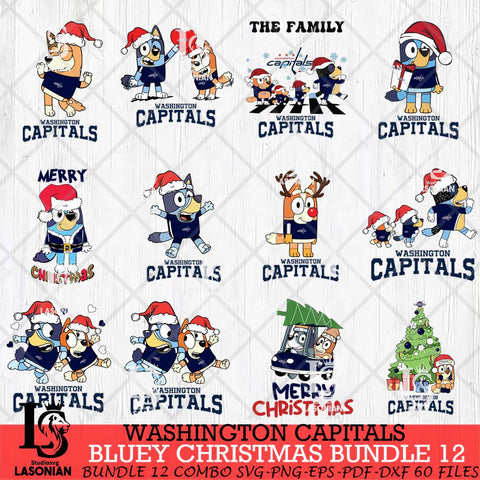 Washington Capitals Bluey Happy Christmas Bundle 12 Svg Eps Dxf Png File, Digital Download