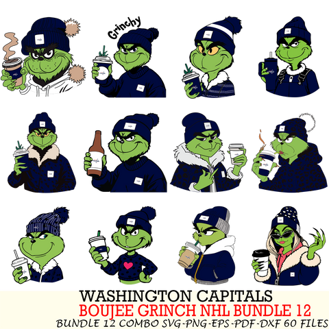 Washington Capitals  Boujee Grinch NHL Bundle 12 SVG Eps Dxf Png File, Digital Download, Instant Download