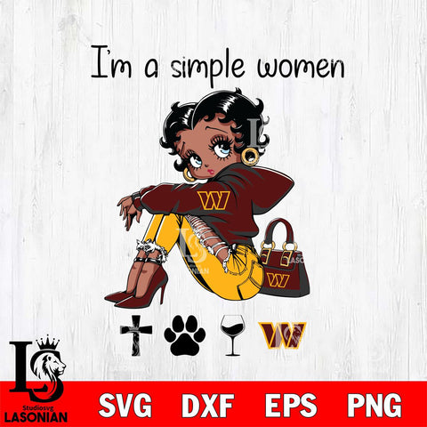 Washington Football Team Betty Boop Black Fan I Am Simple Women Svg Eps Dxf Png File, Digital Download