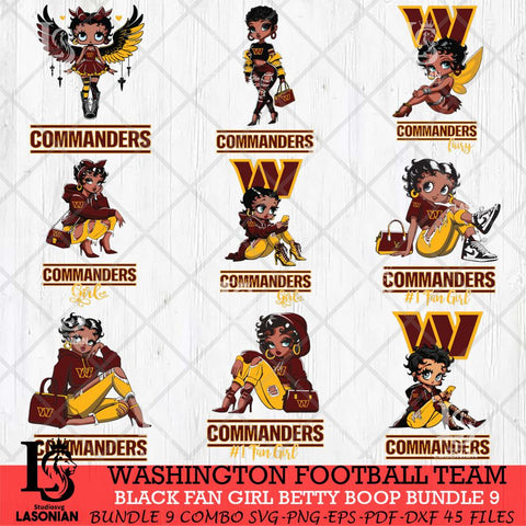 Washington Football Team Black Fan Girl Betty Boop Bundle 9 Svg Eps Dxf Png File, Digital Download, Instant Download
