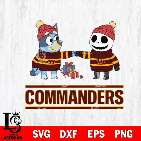 Washington Football Team Bluey With Jack Skellington Christmas Cricut,Christmas SVG DXF EPS PNG FILE, Digital Download,Instant Download, Silhouette