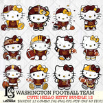 Washington Football Team Cute Hello Kitty NFL Bundle 12 SVG Svg Eps Dxf Png File, NFL svg, Digital Download, Instant Download