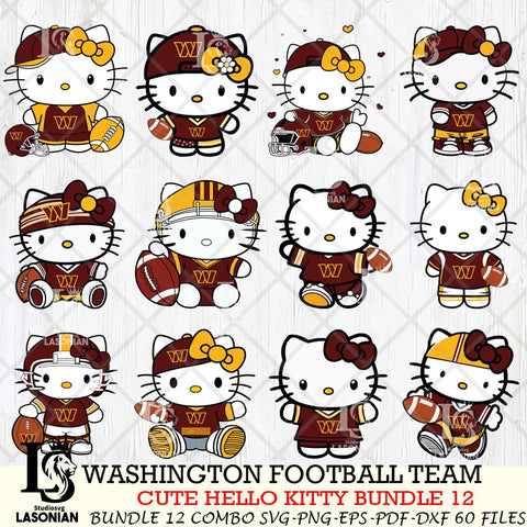 Washington Football Team Cute Hello Kitty NFL Bundle 12 SVG Svg Eps Dxf Png File, NFL svg, Digital Download, Instant Download