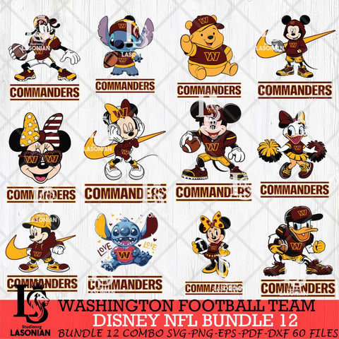 Washington Football Team Disney NFL Bundle Svg PNG 12 Svg Eps Dxf Png File, Digital Download