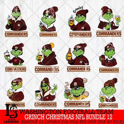 Washington Football Team Grinch Christmas NFL Bundle 12 Svg Eps Dxf Png File,Cricut svg files, Digital Download, Instant Download
