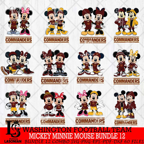 Washington Football Team Mickey Minnie Mouse NFL Bundle 12 Svg Eps Dxf Png File, Bundle NFl svg , File Cut , Digital Download , Instant Download, Laser Cut Svg Files