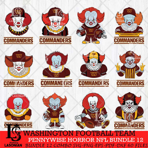 Washington Football Team Pennywise Horror NFL Bundle 12 SVG Eps Dxf Png File, NFL svg, Digital Download, Instant Download
