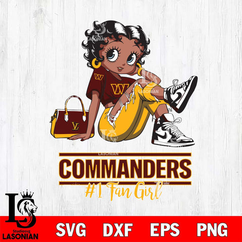 Washington Football Team #1 Black Fan Girl Betty Boop Svg Eps Dxf Png File, Digital Download, Instant Download