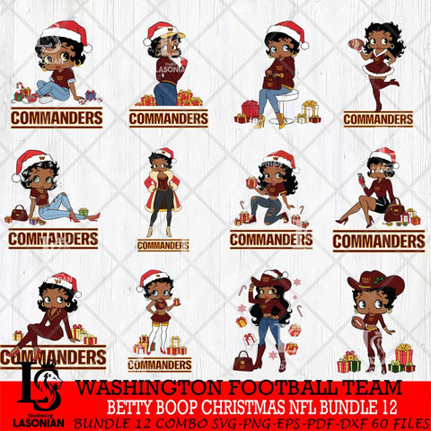 Washington Football Team  Betty Boop Christmas NFL Bundle File Cut, NFL SVG DXF EPS PNG PDF File, Digital Download , Criucut , Silhouette