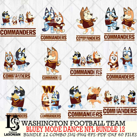 Washington Football Team  Bluey Dance NFL Bundle 12 SVG Eps Dxf Png File, Digital Download, Instant Download
