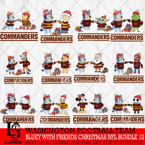 Washington Football Team  Bluey With friends christmas NFL Bundle Cricut,Bundle NFL SVG DXF EPS PNG FILE, Digital Download,Instant Download, Silhouette