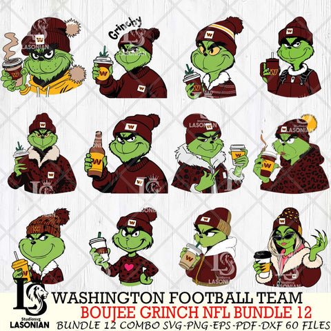 Washington Football Team  Boujee Grinch NFL Bundle 12 SVG Eps Dxf Png File, Digital Download, Instant Download