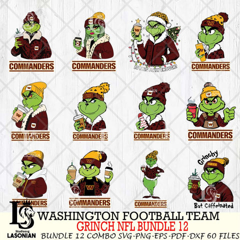 Washington Football Team  Grinch NFL Bundle 12 SVG Eps Dxf Png File, Digital Download, Instant Download