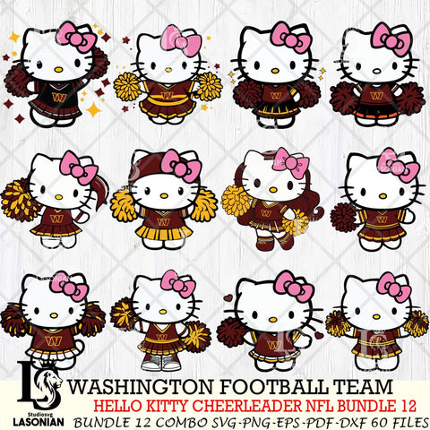 Washington Football Team  Hello Kitty Cheerleader NFL Bundle 12 SVG Eps Dxf Png File, Digital Download, Instant Download