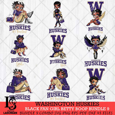 Washington Huskies Black Fan Girl Betty Boop Bundle 9, Svg Eps Dxf Png File, Digital Download