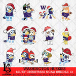 Washington Huskies Bluey Christmas NCAA Bundle 12 SVG Eps Dxf Png File, Digital Download, Instant Download