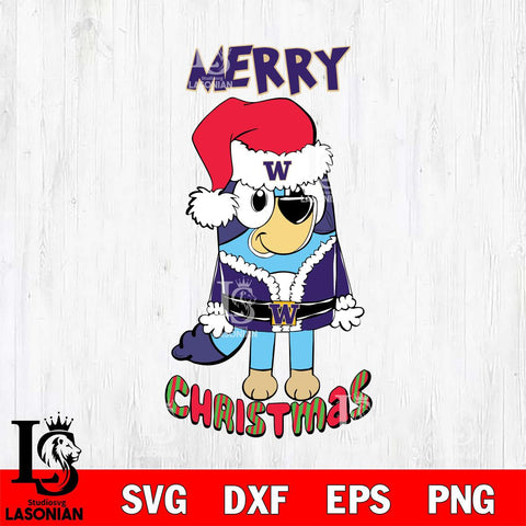 Washington Huskies Bluey Merry Christmas Bluey Santa Claus Svg Eps Dxf Png File, Digital Download