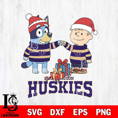 Washington Huskies Bluey With Charlie Brown Christmas File Cut, NCAA SVG DXF EPS PNG FILE, Digital Download,Instant Download, Silhouette