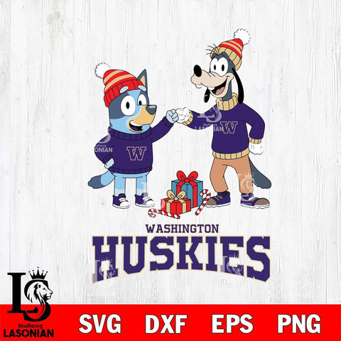 Washington Huskies Bluey With Goofy Christmas File Cut, NCAA SVG DXF EPS PNG FILE, Digital Download,Instant Download, Silhouette