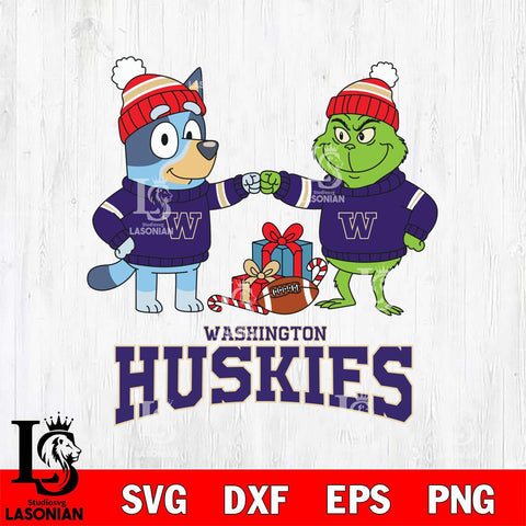 Washington Huskies Bluey With Grinch Christmas File Cut, NCAA SVG DXF EPS PNG FILE, Digital Download,Instant Download, Silhouette
