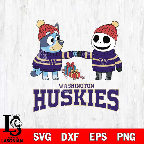 Washington Huskies Bluey With Jack Skellington Christmas File Cut, NCAA SVG DXF EPS PNG FILE, Digital Download,Instant Download, Silhouette