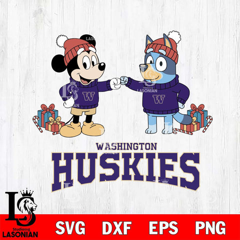 Washington Huskies Bluey With Mickey Christmas File Cut, NCAA SVG DXF EPS PNG FILE, Digital Download,Instant Download, Silhouette