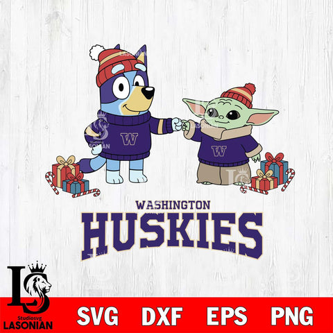 Washington Huskies Bluey With Yoda Christmas File Cut, NCAA SVG DXF EPS PNG FILE, Digital Download,Instant Download, Silhouette