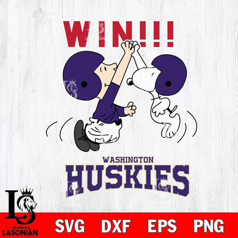 Washington Huskies Charlie Brown and Snoopy Win Svg Eps Dxf Png File, NCAA svg , Digital Download , Instant Download, Cricut File