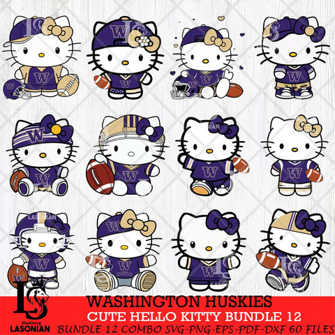 Washington Huskies Cute Hello Kitty Bundle 12 SVG Eps Dxf Png File, NCAA Bundle svg, Digital Download, Instant Download
