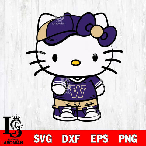 Washington Huskies Cute Hello Kitty Football 2 Svg Eps Dxf Png File, NCAA svg, Digital Download, Instant Download