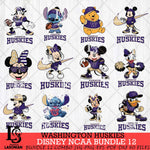 Washington Huskies Disney NCAA Bundle Svg PNG 12 Svg Eps Dxf Png File, Digital Download