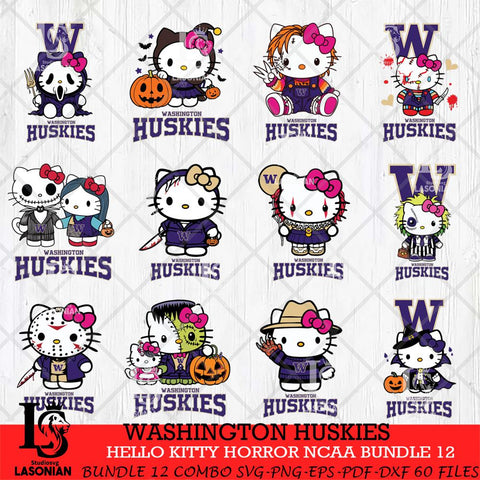 Washington Huskies Hello Kitty Horror NCAA Bundle 12 SVG Svg Eps Dxf Png File, Digital Download