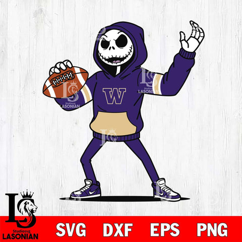 Washington Huskies Jack Skellington Football Christmas File Cut, NCAA SVG DXF EPS PNG FILE, Digital Download , Criucut , Silhouette