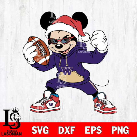 Washington Huskies Mickey Cool Football Christmas File Cut, NCAA SVG DXF EPS PNG FILE, Digital Download , Criucut , Silhouette