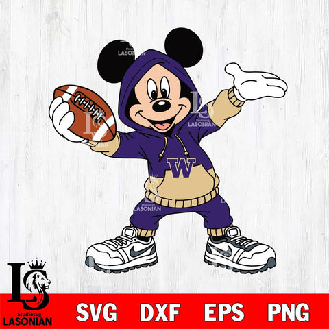 Washington Huskies Mickey Disney Football Christmas File Cut, NCAA SVG DXF EPS PNG FILE, Digital Download , Criucut , Silhouette