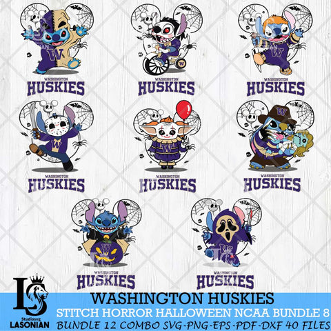 Washington Huskies Stitch Horror Halloween Bundle NCAA Svg Eps Dxf Png File, Digital Download, Instant Download