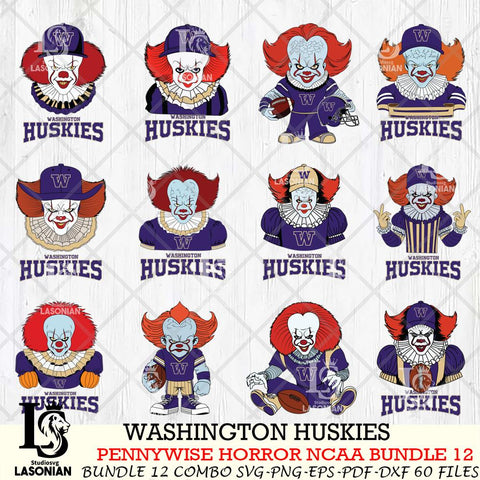 Washington Huskies  Pennywise Horror NCAA Bundle 12 SVG Svg Eps Dxf Png File, Digital Download