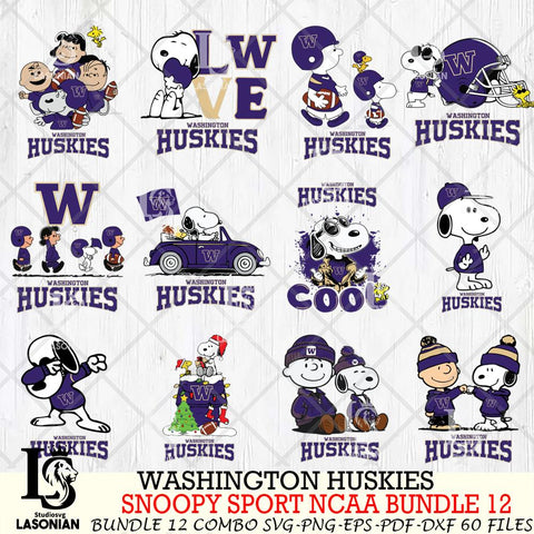 Washington Huskies  Snoopy NCAA Bundle 12 SVG Svg Eps Dxf Png File, Digital Download