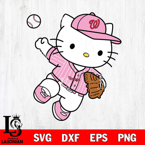 Washington Nationals Hello Kitty throw baseball SVG DXF EPS PNG FILE, MLB File Cut,Hello Kitty Digital Download,Instant Download, Silhouette