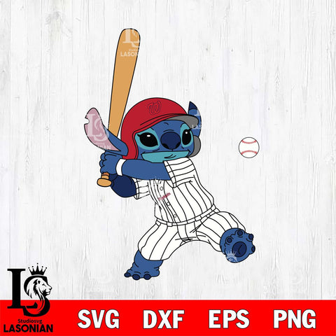 Washington Nationals Stitch hits ball SVG DXF EPS PNG FILE, MLB File Cut, Digital Download,Instant Download, Silhouette, Stitch Cricut
