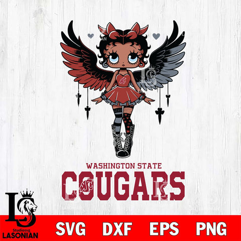 Washington State Cougars Anglel Black Fan Girl Betty Boop, Svg Eps Dxf Png File, Digital Download
