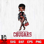 Washington State Cougars Beautiful Black Fan Girl, Svg Eps Dxf Png File, Digital Download