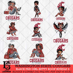 Washington State Cougars Black Fan Girl Betty Boop Bundle 9, Svg Eps Dxf Png File, Digital Download