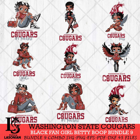 Washington State Cougars Black Fan Girl Betty Boop Bundle 9, Svg Eps Dxf Png File, Digital Download