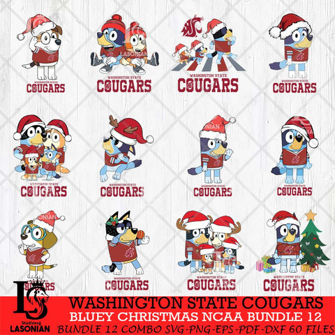 Washington State Cougars Bluey Christmas NCAA Bundle 12 Cricut File Cut Files , Bluey Cricut , Christmas Svg , Bluey svg , Digital Download, dxf eps png pdf file