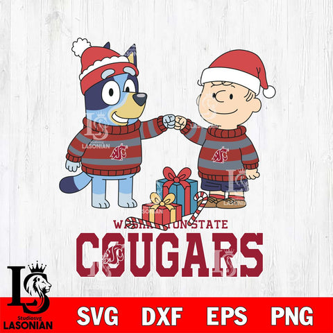 Washington State Cougars Bluey With Charlie Brown Christmas File Cut, NCAA SVG DXF EPS PNG FILE, Digital Download,Instant Download, Silhouette